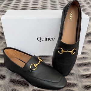 Quince Black Leather Loafers with Gold Accent Size 8